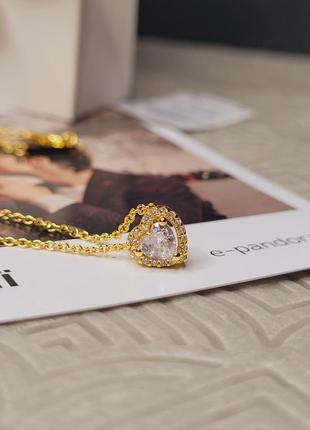 Намисто пандора срібло s925 ale оригінальна бірка серця золото золоті сердечка білі камені кулон кольє підвіска ланцюжок нові серце