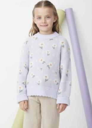 Свитер zara размер 11/12 лет, трикотажный свитер zara в ромашки, вязаная кофта zara на девочку 11/12 лет.2 фото