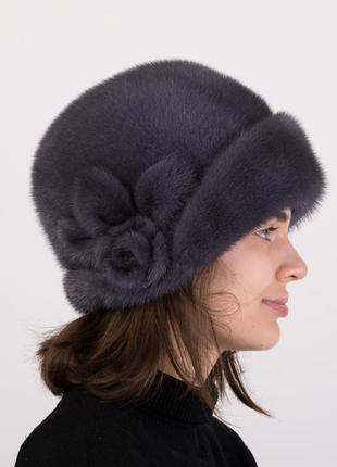 Жіночий зимовий хутряний норковий капелюх з аплікацією2 фото