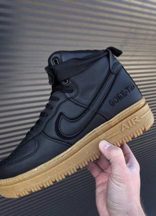 Зимние мужские кроссовки nike air force gore tex black brown термо