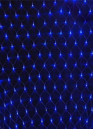 Світлодіодна гірлянда сітка 96 led 1.5х1.5 м прозорий шнур від мережі 220в різнокольорова/синя4 фото