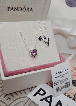 Ожерелье пандора серебро s925 ale оригинальная бирка сердца розовое сердечки белое с розовым камни кулон колье подвеска цепочка новые сердце1 фото