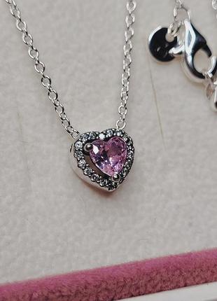 Ожерелье пандора серебро s925 ale оригинальная бирка сердца розовое сердечки белое с розовым камни кулон колье подвеска цепочка новые сердце3 фото