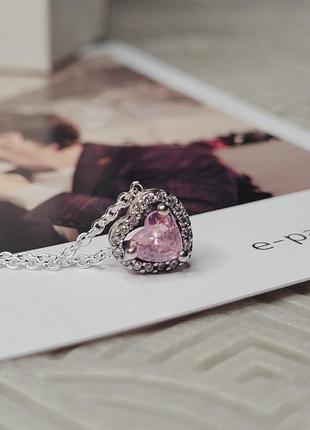 Намисто пандора срібло s925 ale оригінальна бирка серця рожеве з білим сердечка білі камені кулон кольє підвіска ланцюжок нові серце