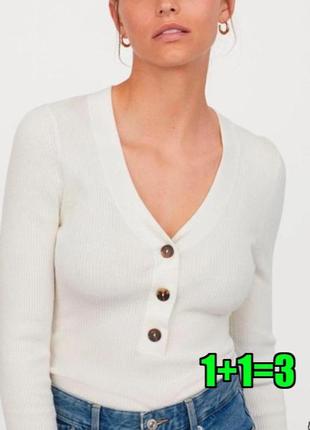 💥1+1=3 базовий якісний білий светр рубчик h&m, розмір 48 - 50