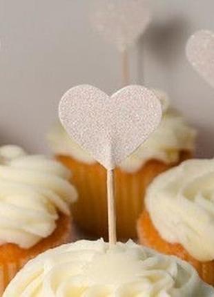 Топери блискучі двохсторонні «сердечка» для капкейків, тортів, шпажки для декору (опт)2 фото