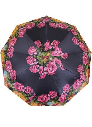 Надёжный женский зонт автомат чёрный с цветами de esse 3136-чц