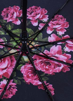 Надёжный женский зонт автомат чёрный с цветами de esse 3136-чц