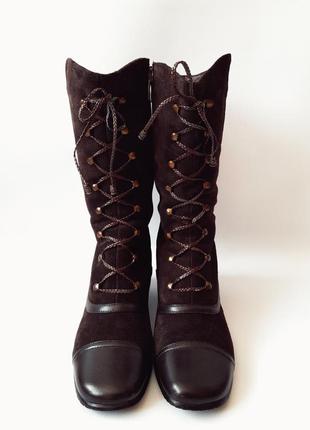 Чоботи зимові, жіночі, коричневі, замшеві, на каблуку, черевики зі шнурками1 фото