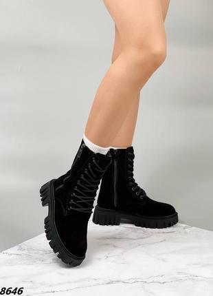 Зимние черные замшевые высокие ботинки, натуральная замша6 фото