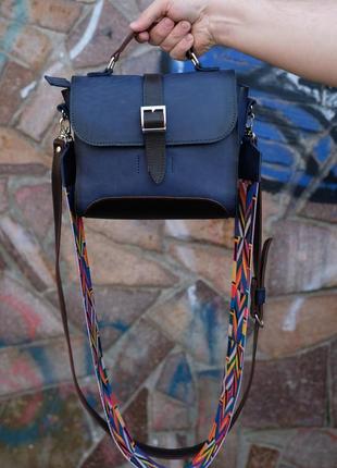 Женская кожаная сумочка марта ручной роботы цвет синий2 фото