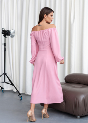 Деловое ретро миди платье с разрезом нарядное открытые плечи 4 цвета8 фото