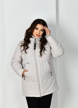 Зимняя комфотная куртка молочного цвета на синтепоне, больших размеров от 50 до 604 фото