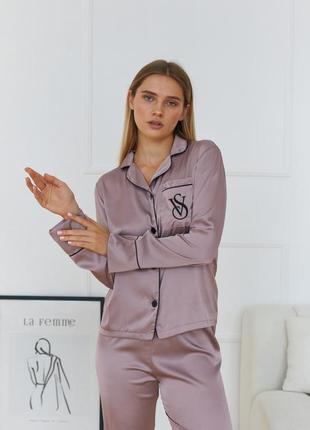 Пижама двойка vs женская рубашка и штаны шелк с кантом 4 цвета