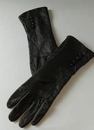 Удлиненные женские кожаные перчатки
