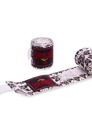 Бинты боксерский хлопок с эластаном с принтом череп 🔥3м черный-белый