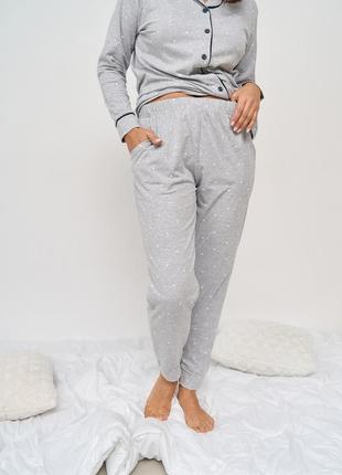 Батальна піжама зі штанами і кофтою на ґудзиках - горошок3 фото
