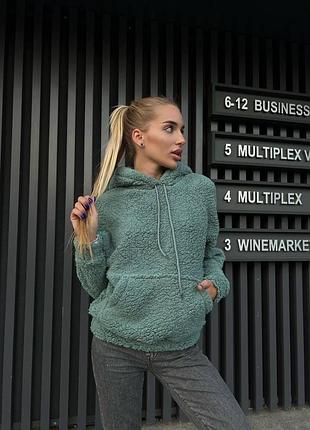 Цена😍 женская тёплая худи тедди плюшевая трендовая стильная однотонная мешка