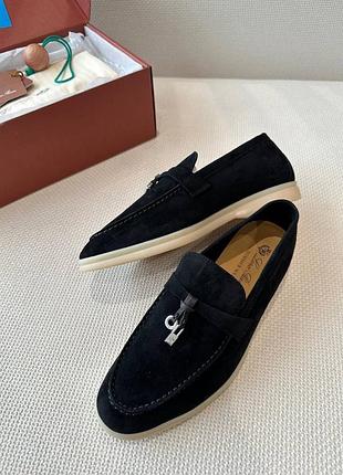 Замшевые черные лоферы в стиле лоро пиана loro piana