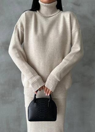 Вʼязаний діловий жіночий костюм светр і спідниця теплий комплект однотонний строгий6 фото