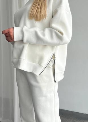 Костюм спортивний жіночий  на флісі оверсайз світшот штани джогери на високій посадці якісний стильний теплий молочний5 фото