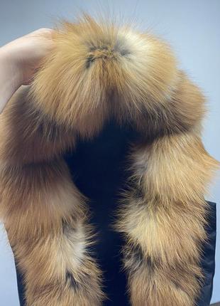Женская зимняя куртка, бомбер с натуральным мехом золотистой лисы2 фото
