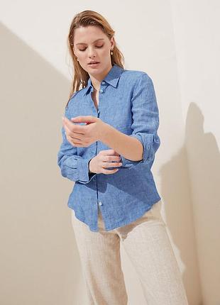 100% лён роскошная большой размер базовая голубая льняная женская рубашка