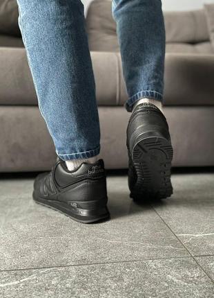 Мужские зимние кожаные кроссовки на меху new balance 574 high, черные6 фото