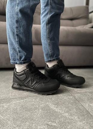 Мужские зимние кожаные кроссовки на меху new balance 574 high, черные1 фото