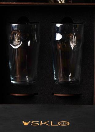 Бокал для пива скляний з гербом тризубом5 фото