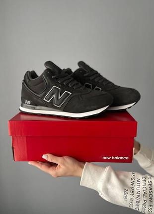 Мужские зимние замшевые кроссовки на меху new balance 574, серые, высокие8 фото