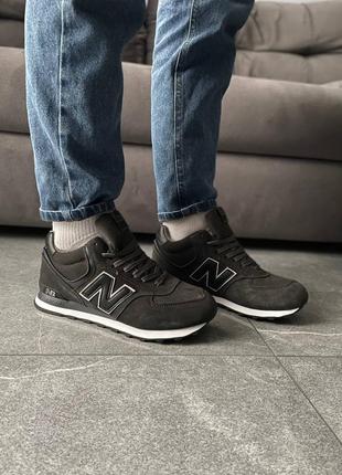 Мужские зимние замшевые кроссовки на меху new balance 574, серые, высокие