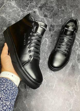 Чоловічі зимові черевики tommy hilfiger чорні із натуральної шкіри, мужские кожаные зимние ботинки на молнии4 фото