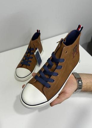 Кеди tommy hilfiger high top lace-up sneaker коричневі