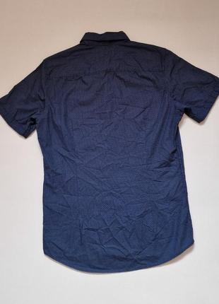 Мужская рубашка приталенная синяя хлопок tom tailor короткий рукав4 фото