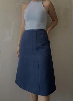 Длинная юбка синяя плотная ткань офис стиль юбка миди2 фото