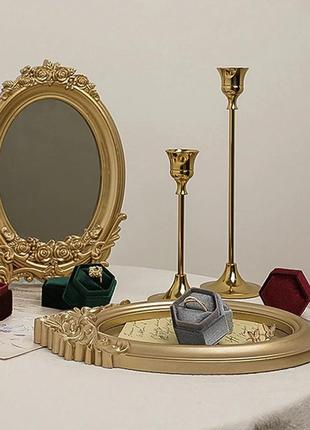 Настольное зеркало в винтажном стиле для макияжа, золотистый поднос2 фото