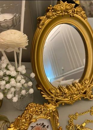 Настольное зеркало в винтажном стиле для макияжа, золотистый поднос8 фото