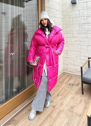 Двойная куртка пальто оверсайз удлиненная из плащёвки на силиконе стеганая курточка розовая черная бежевая теплая зимняя спортивная трендовая стильная6 фото