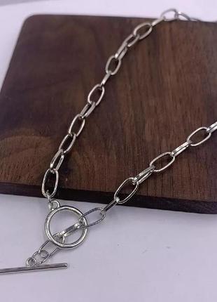 Ожерелье колье чокер цепочка серебристая с подвеской кольцо ланцюжок2 фото