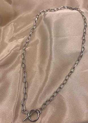Ожерелье колье чокер цепочка серебристая с подвеской кольцо ланцюжок4 фото
