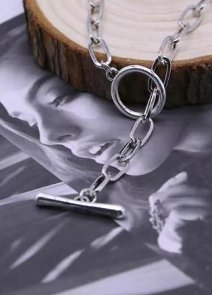 Ожерелье колье чокер цепочка серебристая с подвеской кольцо ланцюжок3 фото