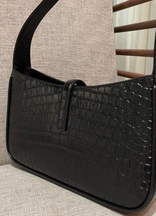 Чорна жіноча шкіряна сумка в стилі yves saint laurent ysl le 5 ↑ 7 ів сін лоран у шкірі крокодила5 фото