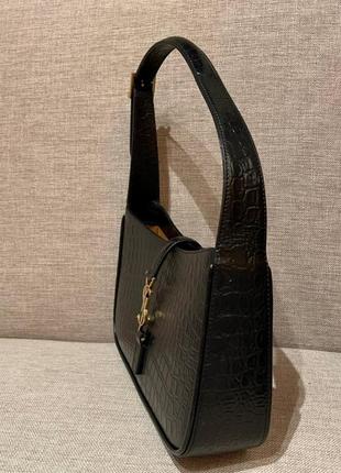 Чорна жіноча шкіряна сумка в стилі yves saint laurent ysl le 5 ↑ 7 ів сін лоран у шкірі крокодила6 фото