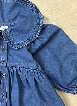 Шикарна джинсова сукня з вишитим єдинорогом з комірцем та обʼємними рукавами 1.5-2 роки ріст 92 від некст4 фото