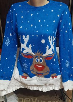 Шикарний новорічний светр. розмір м-л.