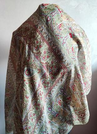 Вінтажний шовковий платок в індійському стилі 100х100 см, вінтажний платок