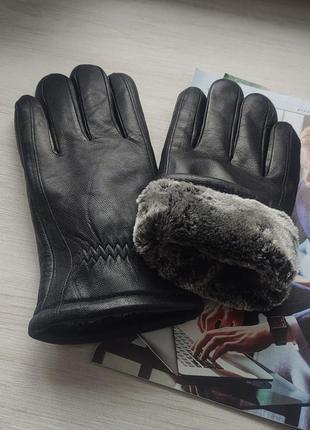 Чоловічі зимові шкіряні теплі перчатки рукавиці