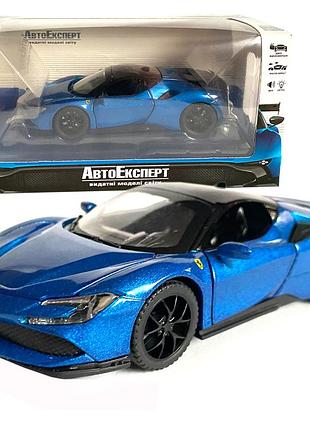 Іграшкова машинка металева ferrari, феррарі синя, звук, світло, інерція, откр двері, капот, автоексперт, 1:32,14,5*7*4см