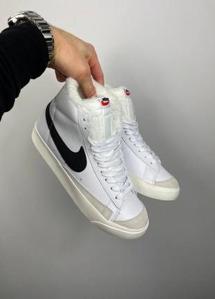 Високі зимові чоловічі шкіряні кросівки з хутром в стилі nike blazer mid 77 🆕зимові кеди